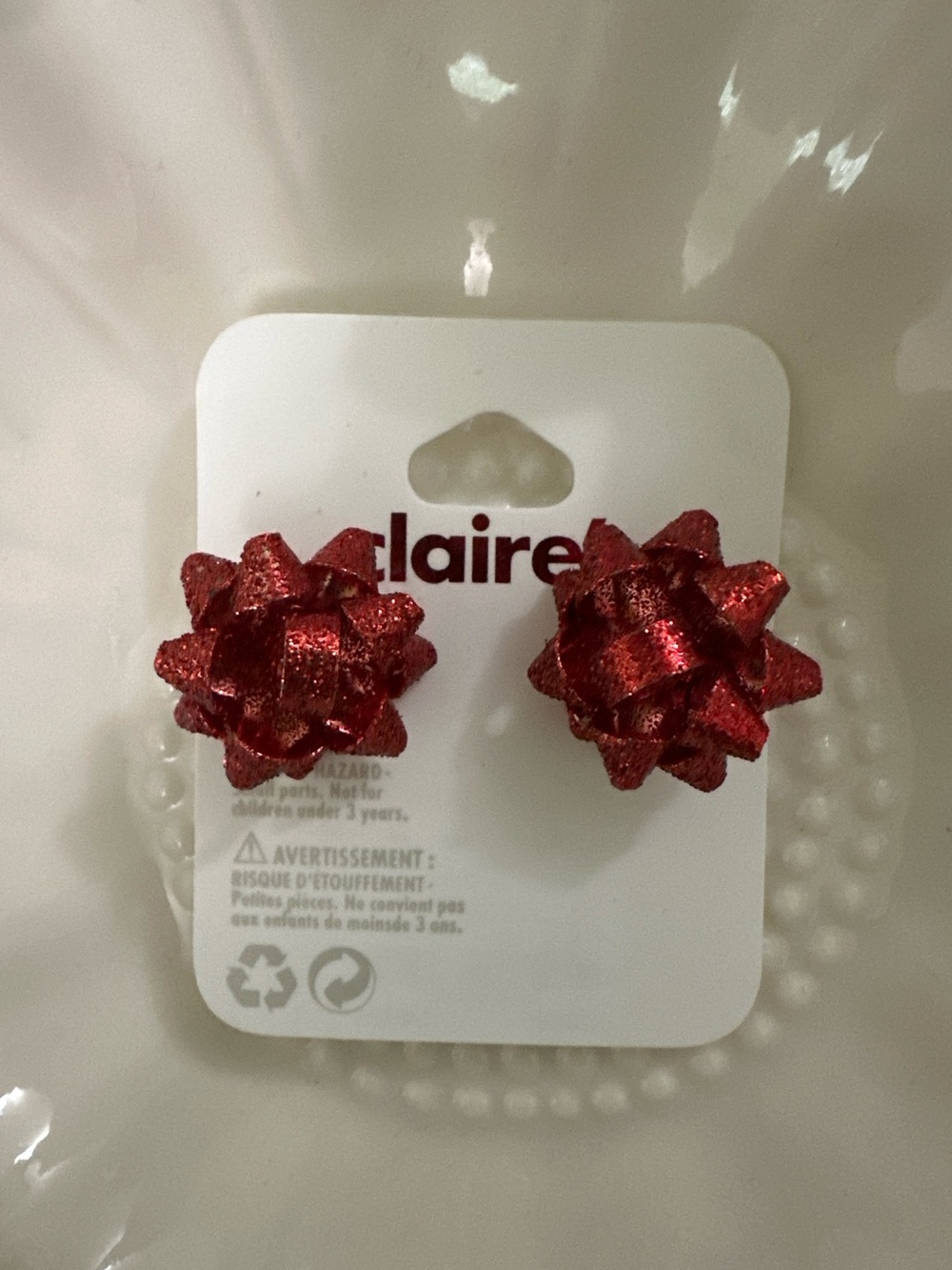Claire's Red Glitter Bow Stud Earrings